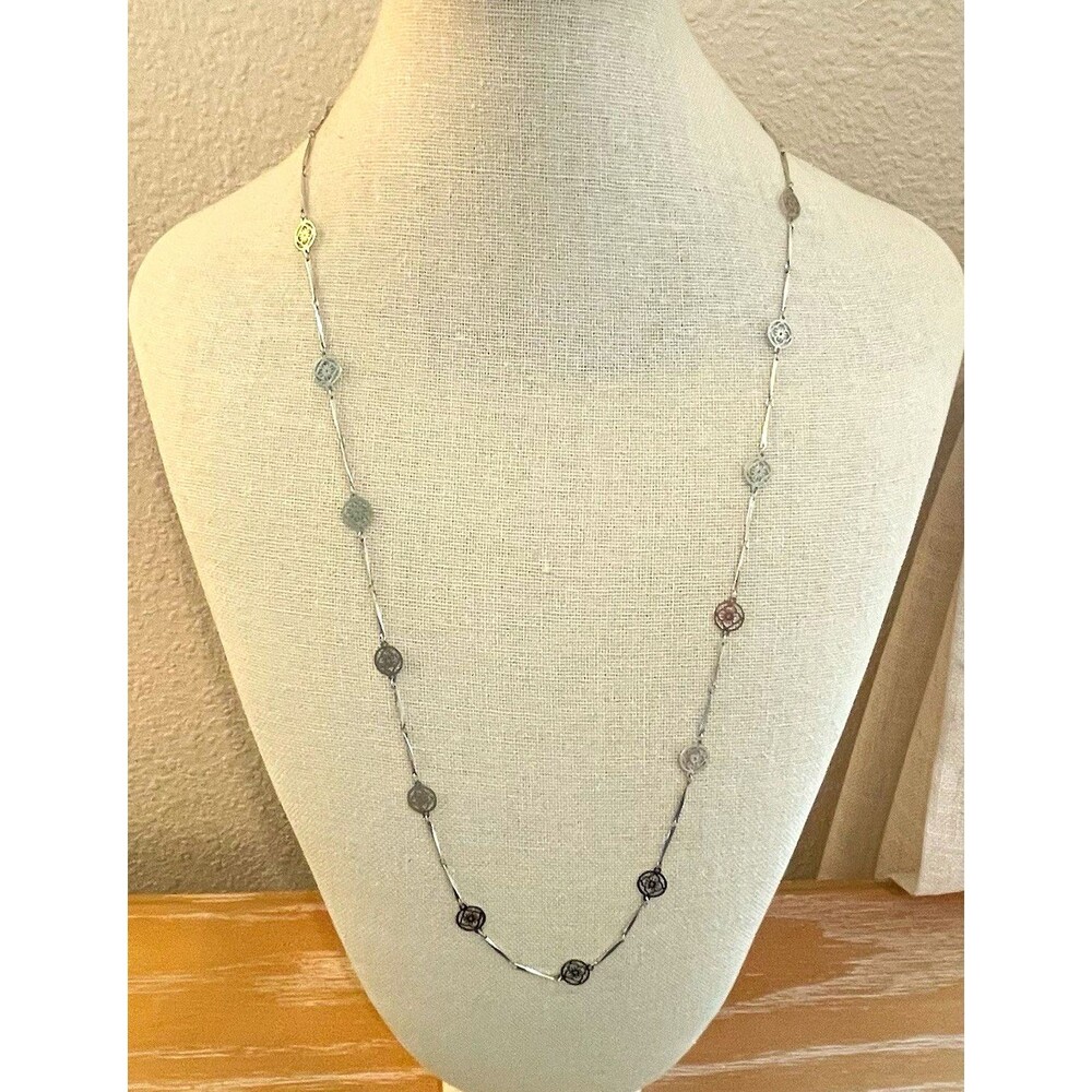 Avon Vintage Silver Tone Filigree Station Necklace Light Weight